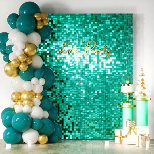 COKAOBE Emerald Green Shimmer Wall Backdrop, 24PCS Square Sequin Shimmer Backdrop Panel, Photo Backdrops for Birthday, Anniversary, Wedding, Graduation & Bachelorette Party Decoration - color: Emerald Green, size: 24pcs (6x4ft)
