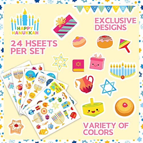Joy Bang Hanukkah Stickers for Kids, 24 Sheets Happy Hanukkah Stickers Decorations for Gift Bags Cards Water Bottles Chanukah Party Favors Supplies Decor - style: Hanukkah