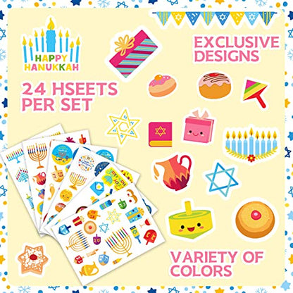 Joy Bang Hanukkah Stickers for Kids, 24 Sheets Happy Hanukkah Stickers Decorations for Gift Bags Cards Water Bottles Chanukah Party Favors Supplies Decor - style: Hanukkah