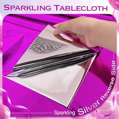 Just Shimmer 2pcs Fuchsia Red Foil Tablecloth 54 * 72 Inch Plastic Baby Shower Birthday Party Table Cloths Disposable Waterproof Table Cover for Anniversary Bridal Shower Wedding Party Supplies - color: Rose Red