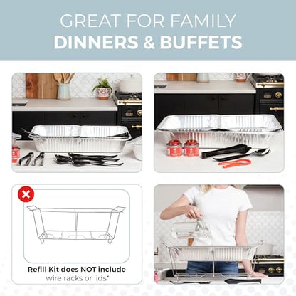 Alpha Living Large Full Size Refill Kit Disposable Chafing Buffet with - Utensils, Fuel Cans Only – Premium Chafing Dish Set for Events, Parties, Catering - size: Refill Kit (No Rack)
