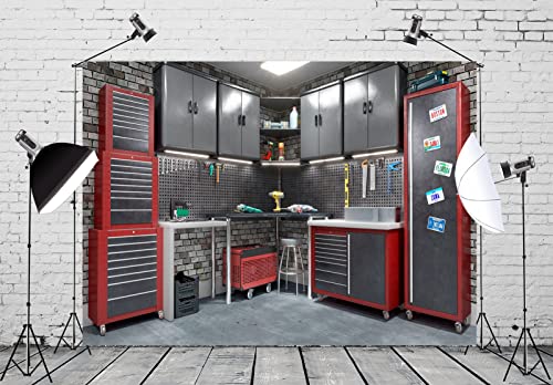 BELECO 5x3ft Fabric Modern Garage Backdrops for Photography Interior Repair Tools Cabinet Toolbox Tools Shelf Background for Mechanic Theme Party Decorations Birthday Photoshoot Photo Booth Props - size: 5x3FT