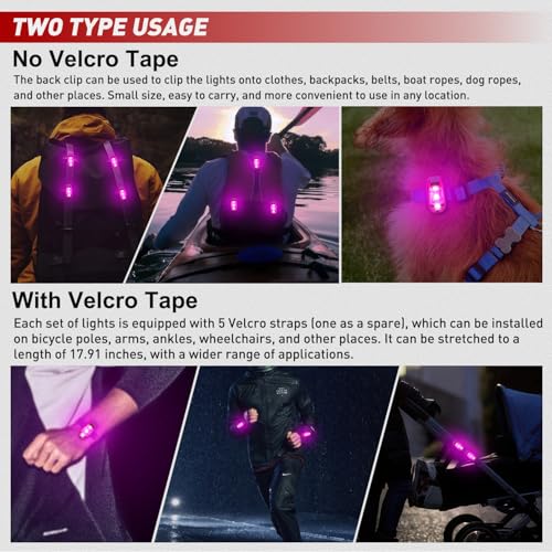 Nilight LED Safety Light 4PCS Pink Marine Navigation Bike Tail Lights Three Modes Waterproof Reflective Gear Clip On Flash Strobe Indicator Lamp for Night Boating Fishing Cycling Jogging - color: 3LED Safety Light-Pink