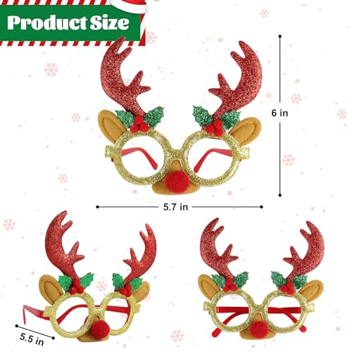 GoosWexmzl 24 Pcs Christmas Glasses Frames, Christmas Tree Santa Reindeer Glitter Eyeglasses, Funny Christmas Decoration Accessories for Adults, Holiday Favors Photo Booth props