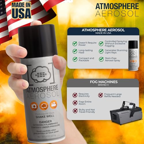 2 Pack Atmosphere Aerosol Haze/Fog Spray for Photography - Safe & Portable Mini Fog Machine Alternative - Smoke and Light Ray Effects Maker for Indoor and Outdoor, No Battery - Made in The USA - size: 2