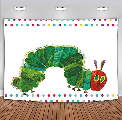 Caterpillar Theme Party Backdrop 7x5FT Rainbow Color Insect Cartoon Kids Boy Girl Cake Table Banner Background Photo Booth Studio Props MBMYLU147 - size: cotton polyester-7x5ft