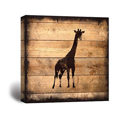 wall26 - Square Canvas Wall Art - Giraffe Silhouette on Rustic Wood Board Texture Background - Giclee Print Gallery Wrap Modern Home Art Ready to Hang - 12x12 inches - color: Giraffe - 09, size: 12"L x 12"W