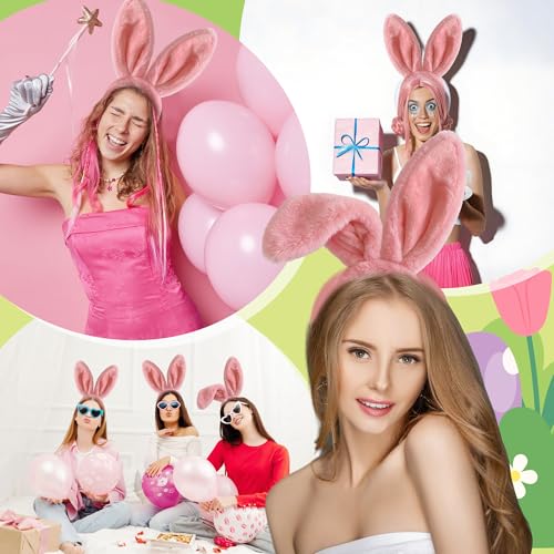 KHC-KHF Easter-Headband Bunny-Headbands Halloween Plush Rabbit Ear Costume Bunny Headband Tail Accessories Party Makeup Birthday Favors s Adult Headwear - color: Pink Suit