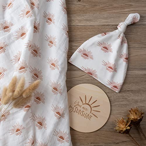 Miaoberry 100% Organic Cotton Baby Muslin Swaddle Blanket Set| Clay Rust Boho Sunrays| Gender Neutral for Boys Girls|Rust Sunset Sunshine| Hospital Newborn Receiving Blanket |Newborn Unisex - color: Sunset White