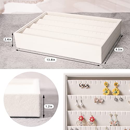 Coward 2PC Stackable Earring Tray Drawer Jewelry Holder Organizer Box Storage Earring Display Stand for Selling (beige(earring+earring)) - color: Beige Velvet, size: Earring+Earring