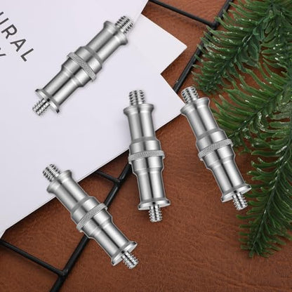 4-Pack Silver Adapter 1/4 to 3/8 Inch Metal Male Convertor Stand Spigot Stud Threaded Screw Adapter, 1/4-3/8 Tip Screw for Photography Light Stand Adapters for Studio Light Stands Coldshoe Adapters