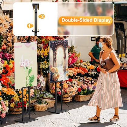 WHAUU 6Pack Sign Holder Display Stand,Heavy Duty Adjustable Pedestal Sign Stand Up to 75 inch,Double-Sided for Board & Foam,Sign Stand with Base,Fit Wedding,Restaurant,Business(Poster not Included) - size: 75 inch-6PACK
