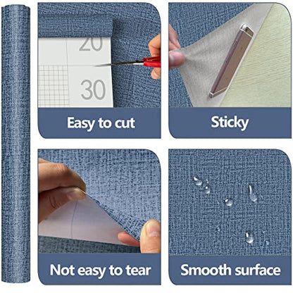 Blue Wallpaper Grasscloth Peel and Stick Wallpaper 17.7inch x 196.8inch Textured Wall Paper Stick and Peel Blue Contact Paper Grasscloth Faux Linen Removable Navy Waterproof Self Adhesive Vinyl - color: Blue, size: 17.7" x 196.8"