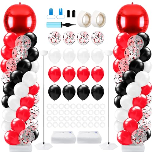 2 Sets Red Black and White Graduation Balloon Column Stand Kit for Class of 2026, Adjustable Floor Balloon Arch Tower with Foil & Latex Balloons, DIY Decor for Grad Ceremony Backdrop - color: Red and Black White