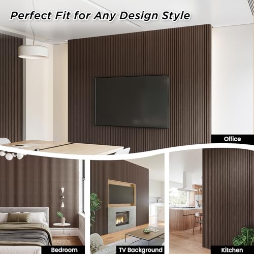 Smartstandard 4 Pack 105.9" x 12.6" Wood Slat Wall Panels, Soundproof Wooden Wall Panels, Acoustic Wood Panels for Wall, 3D Fluted Wood Panels for Interior Wall Decor, Dark Walnut - color: Dark Walnut, size: 106" x 50.4"