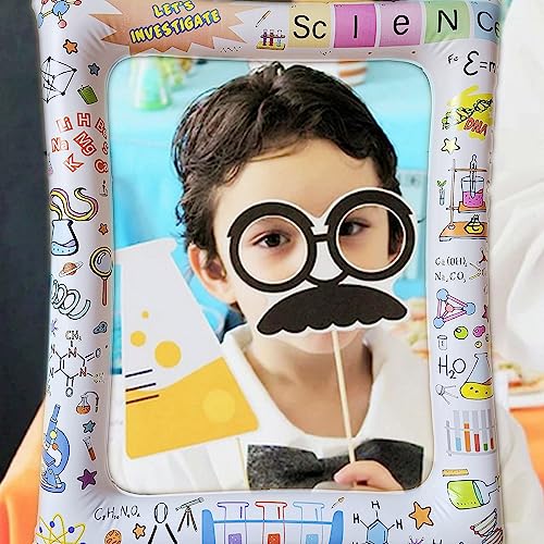 Science Pary Inflatable Photo Booth Selfie Frame & Props Set Giant Science Lab Party Selfie Photo Booth Picture Frame Photo Props Blow Up Photo Frame for Birthday Party Decorations