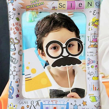 Science Pary Inflatable Photo Booth Selfie Frame & Props Set Giant Science Lab Party Selfie Photo Booth Picture Frame Photo Props Blow Up Photo Frame for Birthday Party Decorations