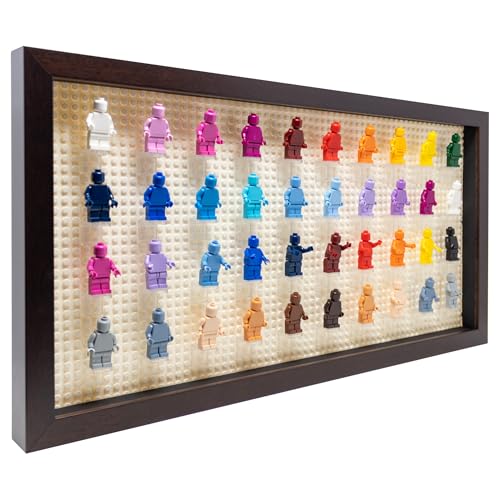 Figurine Display Case 10x20.125 Walnut Shadow Box for Miniature Figures 10x20.125 Walnut Wood Shadow Box with White Base to Display Up to 56 Block Figures - color: Walnut With White Backing, size: 10x20.125
