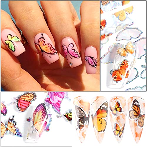 Tyuimhx Butterfly Nail Foil Transfer Stickers, 10 Sheets Multicolor Acrylic Decals for Women Girls Manicure Decorations - style: Colrful Laser Butterfly