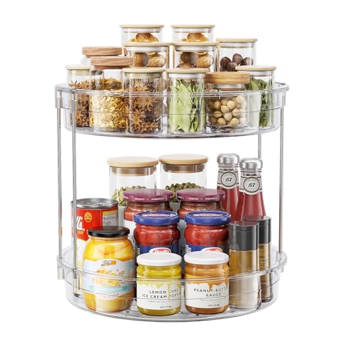 LAMU 12inch 2 Tier Lazy Susan Turntable Organizer Rotating Spice Rack Organization for Cabinet, Kitchen, Pantry, Countertop, Bathroom, Vanity, Medicine Cabinet Organizer, Clear - color: Clear, size: 12in 1Pack High Edge