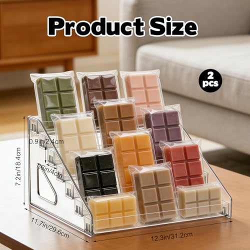 2 Pack 12”Wax Melt Holder Display 7 Tier Clear Acrylic Riser Display Stands Perfume Organizer for Vendor Craft Show Clear Acrylic Display Shelf Wax Melts Storage for Wax Tarts Block Clamshells Candles