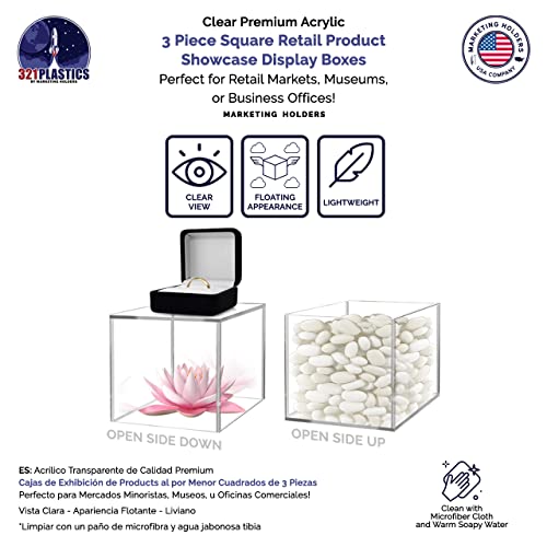 2 Pack Acrylic Display Riser Boxes 3 Piece Clear Retail Product Riser 4", 5", 6" High Nesting Bins One Open Side No Lid Merchandise Storage Box by Marketing Holders - size: Set of 3 Clear