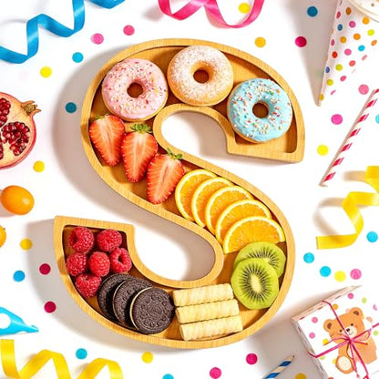 11" Wooden Letter S Platter Tray for Party Charcuterie Board Letters Serving Trays for Food Fruit Cupcake Reusable Fillable Dishes Plates for Birthday Anniversary Wedding Party Baby Shower Supplies - color: Letter S