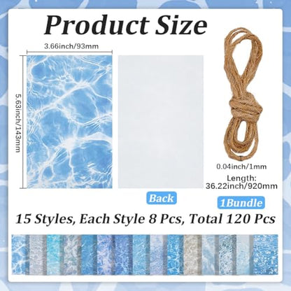 GORGECRAFT 30Pcs 15 Styles Water Ripple Pattern Paper Water Texture Background Scrapbook Paper 143x93mm Sea Ocean Waves Patterned Cardstock for Scrapbooking Photo Album DIY Craft Decor Card Making