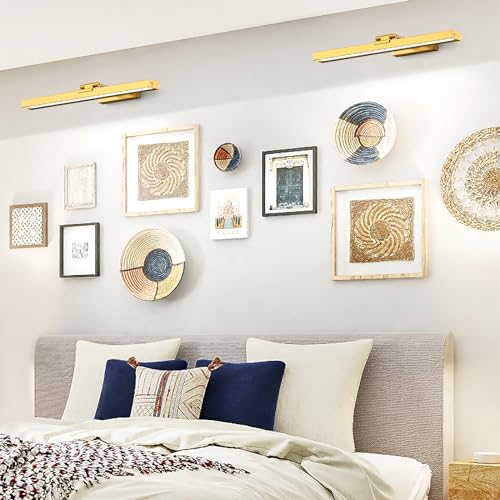 PESUTEN Picture Light Battery Operated, 16in Wireless Art Light for Paintings CCT Dimmable Recharging Battery Picture Light with Remote Control for Gallery Dartboard Art Bedroom Bathroom 2pcs Gold - color: 2pcs gold