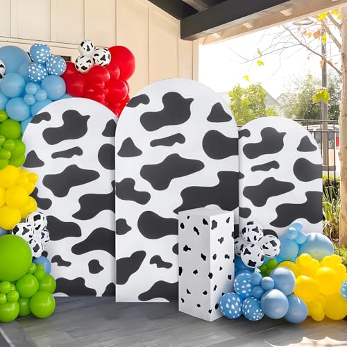 Set of 3 Spandex Arch Backdrop Cover, 7.2ft 6.6ft 6ft Cow Wrinkle Free Fitted Arch Background Cover Farmhouse Style for Birthday Party Photography Arch Background Stand - color: Cow, size: 7.2ft 6.6ft 6ft