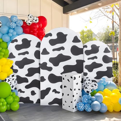 Set of 3 Spandex Arch Backdrop Cover, 7.2ft 6.6ft 6ft Cow Wrinkle Free Fitted Arch Background Cover Farmhouse Style for Birthday Party Photography Arch Background Stand - color: Cow, size: 7.2ft 6.6ft 6ft
