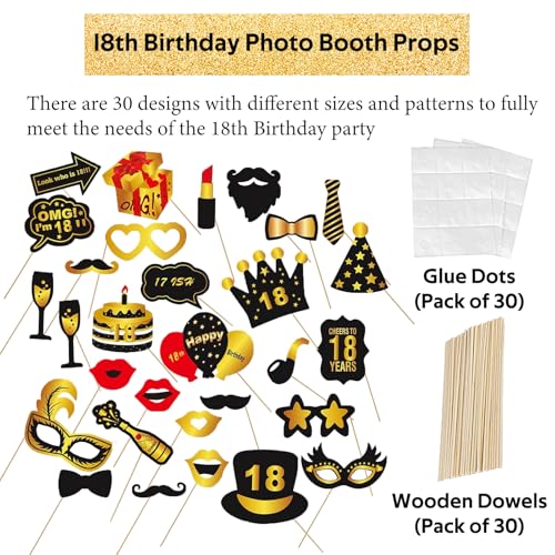 18th Birthday Photo Booth Props, Black Gold Inflatable Photo Booth Frame, 30PCS Photo Booth Props for Party Selfie Party Decorations and Gifts - size: 18th Birthday Inflatable Frame