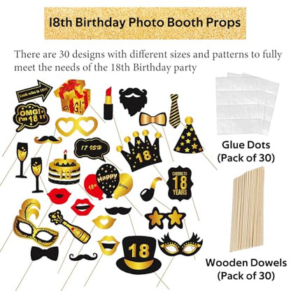 18th Birthday Photo Booth Props, Black Gold Inflatable Photo Booth Frame, 30PCS Photo Booth Props for Party Selfie Party Decorations and Gifts - size: 18th Birthday Inflatable Frame