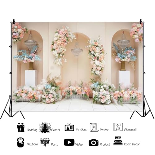 Leowefowa 9x6ft Vinyl Romantic Rose Flower Wedding Backdrop Floral Wall Photography Background Bridal Shower Wedding Party Decorations Anniversary Wedding Birthday Backgrounds Studio Props - size: 9x6ft