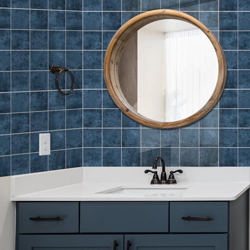Peel and Stick Tiles for Kitchen Backsplash, New Upgrade Design 9" x9"SPC Square Marble Tiles, Marble Blue Premium Mosaic Tiles,(5-Sheet) - color: Blue, size: 5-sheet