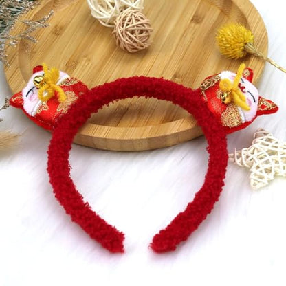 Ecuupas The Spring Festival Headband Cute Cat Hairband Fortune Cat Hair Hoop New Year Headband Women Girls Hair Accessories for Lunar New Year Party Festival Supplies