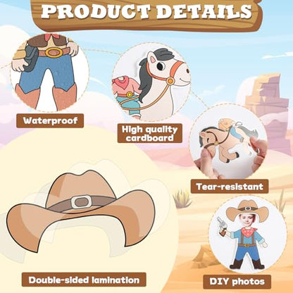 60pcs Western Theme DIY Cutouts Cowboy Cowgirl Hat Bulletin Board Decoration Set Wild Western Paper Cut-Outs Classroom Decor for Boy Girl DIY Photo Craft Kindergarten School Wall Door Supplies - style: Western