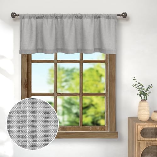 Linen Valance for Windows Kitchen Living Room Valance Rod Pocket Modern Farmhouse Country Rustic Bathroom Small Window Treatment Semi Sheer Curtain Valance for Bedroom Office Laundry Light Grey Gray - color: Grey