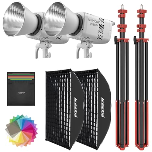 GODOX Light Kit, LE200Bi Continuous Output Lighting, Godox Lighting Kit with Quick Release Softbox, 280cm/ 9.18 FT Stand, 2800K-6500K, CRI 98+, Bluetooth/DMX Control for Studio, Filmmaking - size: White-2pcs Kit