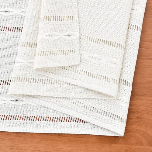 NEWISHER Rustic Farmhouse Embroidered Small Rectangle Tablecloth, Jacquard Striped Table Cloth Washable Fabric Dining Table Cover for Nightstand, Bedside Table, End Table (15x35 Inch) - color: Off White, size: 35" x 15" (Rectangular)