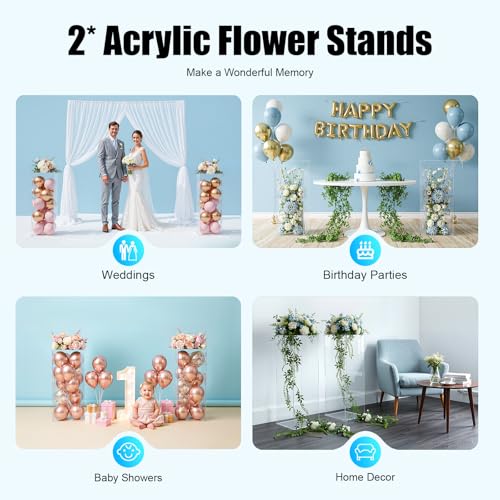 2Pcs Acrylic Display Cube Pedestal, Art Sculpture Stand, Acrylic Flower Stand, Clear Display Flower Tower, Dessert Cake Table Display Pillars for Wedding, Birthday, Banquet Parties Decor (11.81 × 11.81 × 31.5in) - size: 11.81 × 11.81 × 31.5in