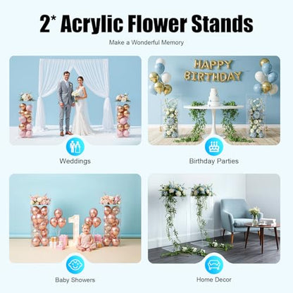 2Pcs Acrylic Display Cube Pedestal, Art Sculpture Stand, Acrylic Flower Stand, Clear Display Flower Tower, Dessert Cake Table Display Pillars for Wedding, Birthday, Banquet Parties Decor (11.81 × 11.81 × 31.5in) - size: 11.81 × 11.81 × 31.5in