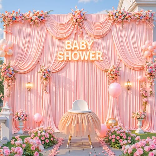10x8ft Blush Pink Backdrop Curtain for Baby Shower Parties Pink Wrinkle Free Fabric Backdrop Curtain Wedding Photo Backdrop Drapes for Girls Birthday Party Photography Back Drop 2 Panels 5x8FT - color: Blush Pink, size: 10 ft X 8 ft(2 Panels 5ft X 8ft)