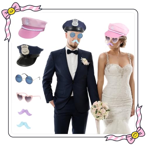 18 Pcs Fun Photo Booth Props Set for Adults, Novelty Funny Hats and Party Sunglasses, Colorful beards, Photo Booth Props Kit for Wedding, Bachelorette Party, Birthday, Costume, Events, All Occasions