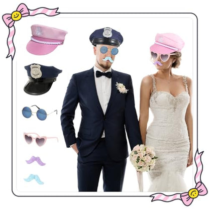 18 Pcs Fun Photo Booth Props Set for Adults, Novelty Funny Hats and Party Sunglasses, Colorful beards, Photo Booth Props Kit for Wedding, Bachelorette Party, Birthday, Costume, Events, All Occasions