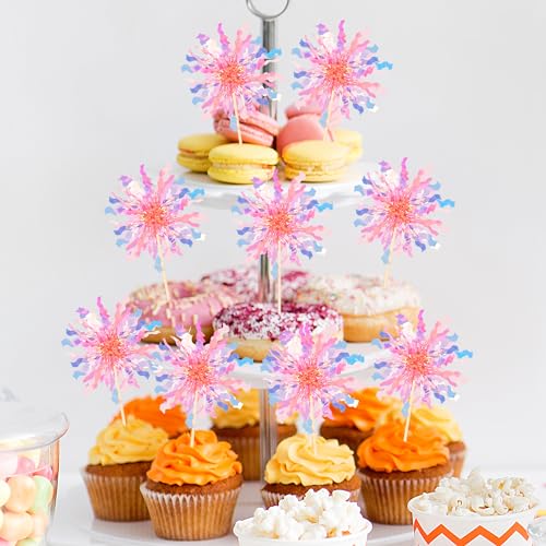 30 PCS Foil Firework Cupcake Toppers Sparkle Tinsel Cupcake Picks Happy Birthday Cake Toppers Drink Stirrers Cocktail Food Fruit Toothpicks for Baby Shower Wedding Party Decorations Supplies Orange - color: Orange