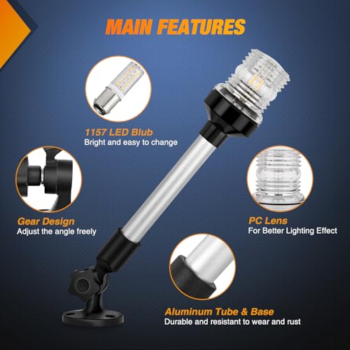 Nilight Marine Boat Stern Light 12Inch White Fold Down Anchor Lights 12V 24V Waterproof 360° Lighting Navigation Lamp for Fishing Sailboat Yacht Pontoon Speedboat Dinghy - color: 12Inch Boat Stern Light