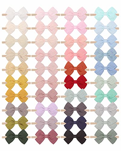 jollybows 40pcs Baby Girls Nylon Hair Bows Headbands Linen Hair Bands Elastic Hair Accessories for Kids Infants Newborn (4-40 PCS Solid Linen) - color: 3- 40PCS headbands for women