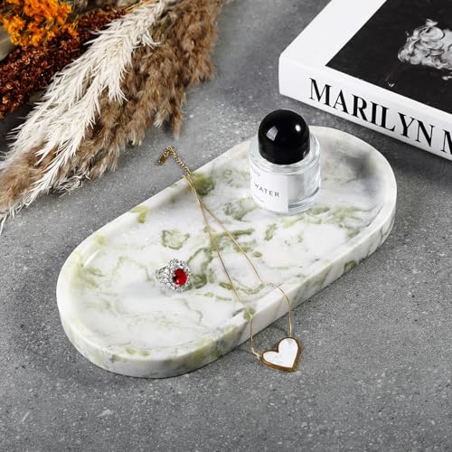 Koville Marble Vanity Tray for Bathroom Countertop, Green Marble Bathroom Tray Perfume Trays for Dresser, Stone Jewelry Dish Stone Trays for Kitchen Counter, Candle Holder for Home Decor - color: Bianco Palomino Green