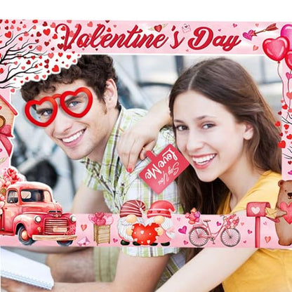 Valentine's Day Photo Booth Props Frame Selfie Lovers Photobooth Props, Creative Funny Backdrop Decorations Supplies Wedding Party Selfie Posing Signs DIY Craft (25 Pcs Props+1 Frame)
